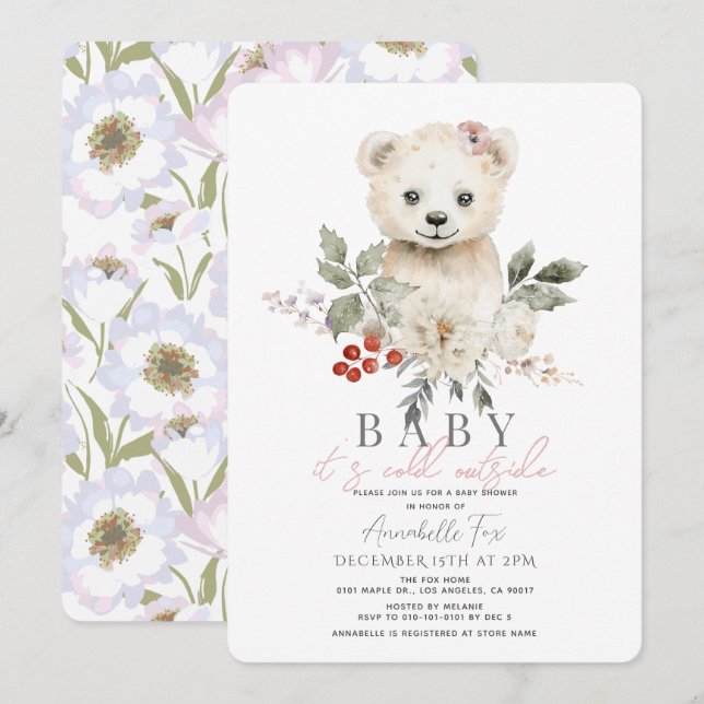 Invitación Bebé de oso polar hace frío fuera de Baby Shower (Anverso / Reverso)