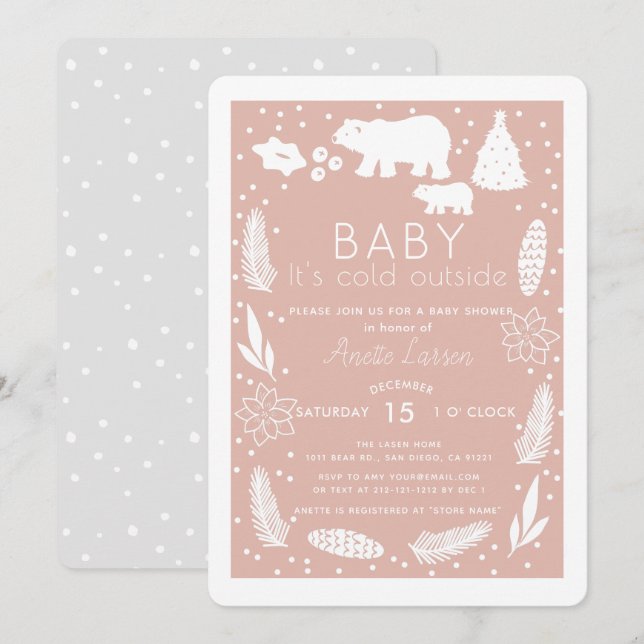 Invitación Bebé de oso polar hace frío fuera del Baby Shower  (Anverso / Reverso)