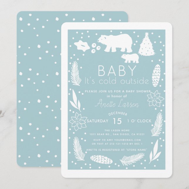 Invitación Bebé de oso polar hace frío fuera del Baby Shower  (Anverso / Reverso)