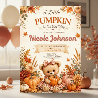 Invitación Bebé de otoño ducha Calabacita Osito de peluche 