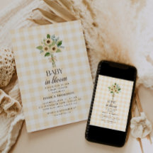 Bebé de Otoño en Flor Gingham Girasol Baby Shower