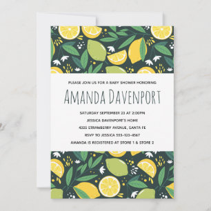 Invitación Bebé de patrón de limón amarillo y lima en la duch