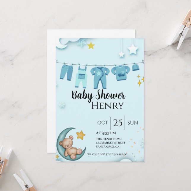 Invitación bebe de peluche azul (Anverso/Reverso In Situ)