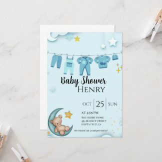Invitación bebe de peluche azul