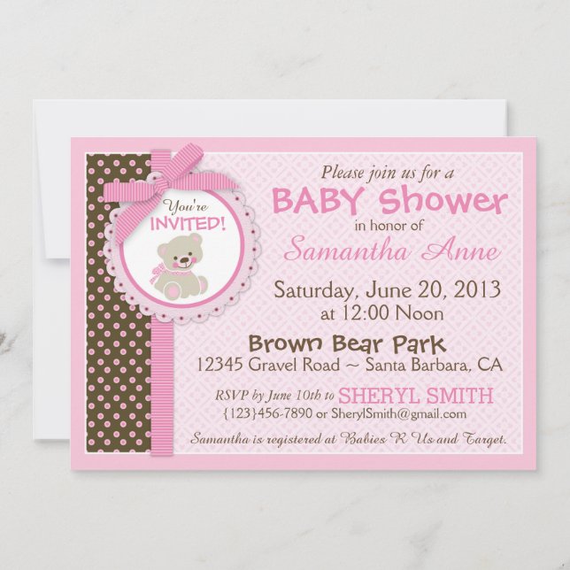 Invitación Bebé de peluche Baby Shower rosa (Reverso)