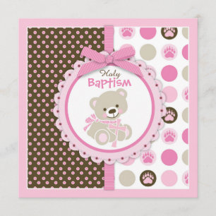 Invitación Bebé de peluche bautismo rosado