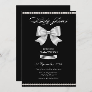 Invitación Bebé de perlas con arco dulce negro