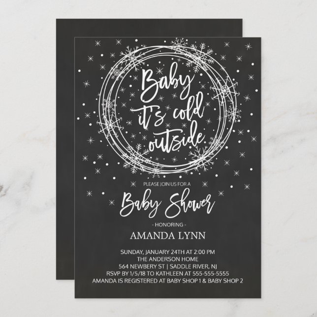 Invitación Bebé de pizarra hace frío fuera de Baby Shower (Anverso / Reverso)