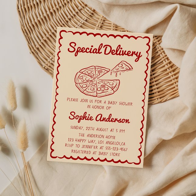 Invitación Bebé de Pizza Entrega Especial Dibujado a Mano Roj (Subido por el creador)