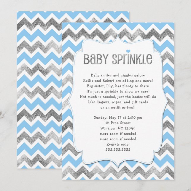 Invitación Bebé de plata azul Sprinkle niño ducha de bebé inv (Anverso / Reverso)