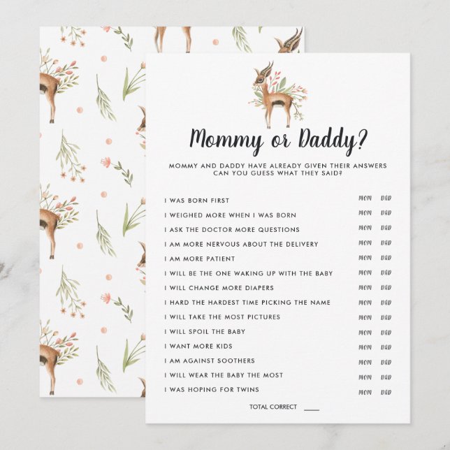 Invitación Bebé de primavera | Juego de Mamá o Papá (Anverso / Reverso)
