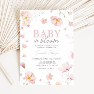 Invitación Bebé de primavera rosada floral en Baby Shower en 