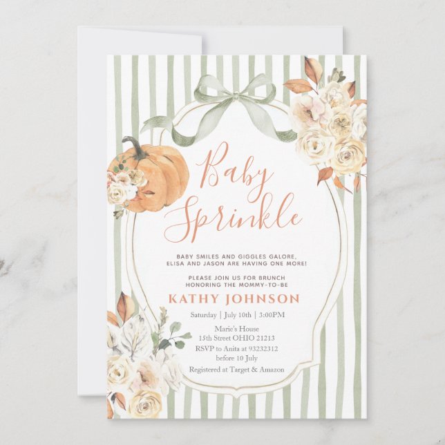 Invitación Bebé de salvia rociar Baby Shower de calabaza otoñ (Anverso)