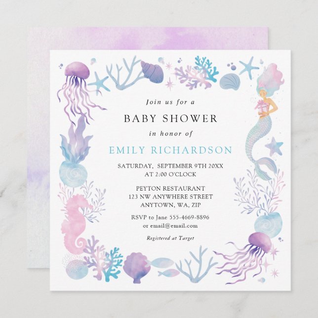 Invitación Bebé de sirena bajo el mar Shower (Anverso / Reverso)