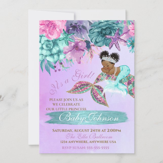 Invitación Bebé de sirena de época étnica bajo la ducha de ma (Anverso)
