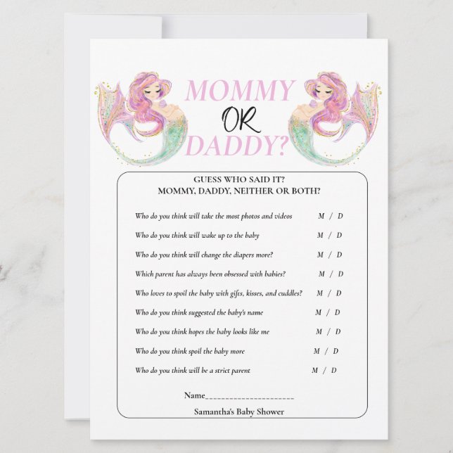 Invitación Bebé de sirena en la ducha. Bajo el mar. Niña (Anverso)