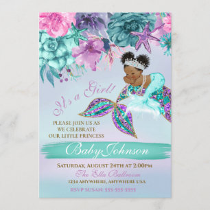 Invitación Bebé de sirena ventilado de origen étnico debajo d