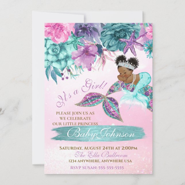 Invitación Bebé de sirena ventilado de origen étnico debajo d (Anverso)