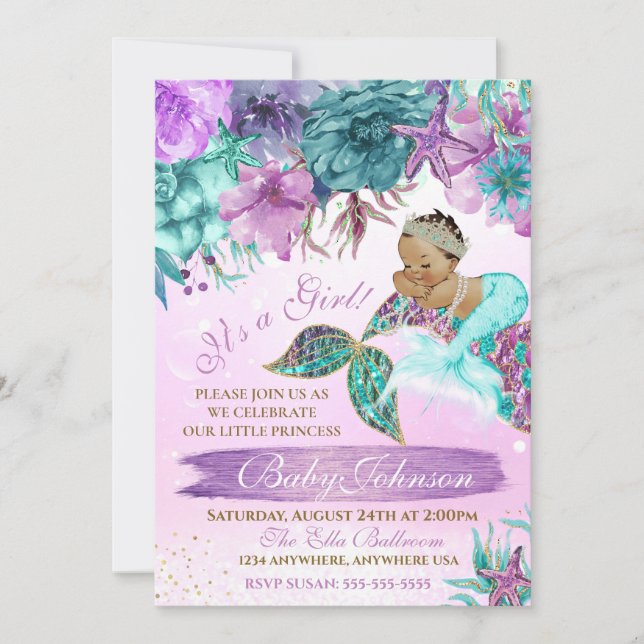 Invitación Bebé de sirena ventilado de origen étnico debajo d (Anverso)