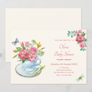 Invitación Bebé de taza de té floral