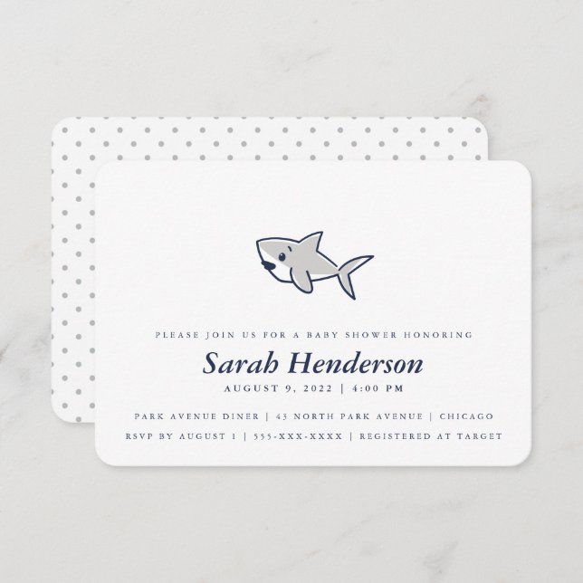 Invitación Bebé de tiburón simple hecho a mano - Ducha neutra (Anverso / Reverso)