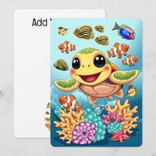 Invitación Bebé de tortuga marina feliz y con carácter