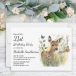 Invitación Bebé Deer Mariposa Foliage Floral 21º cumpleaños<br><div class="desc">Capturar la belleza de la naturaleza con esta elegante invitación a la fiesta de cumpleaños número 21 de las mujeres, que incluye una impresionante pintura de un ciervo bebé fascinado por una mariposa. Perfecto para una celebración de cumpleaños con temática animal o de vida silvestre, esta invitación inspirada en el...</div>