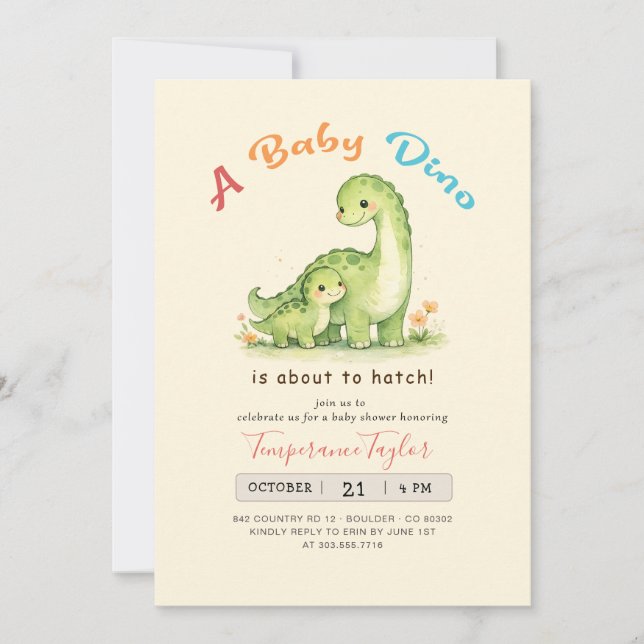 Invitación Bebé Dino a punto de eclosionar Fiesta de Bebé de  (Anverso)