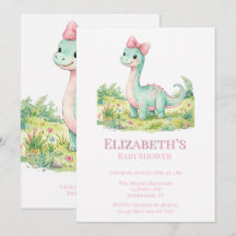 Bebé Dinosaurio Adorable con Lazo Rosa: Fiesta de 