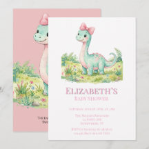 Bebé Dinosaurio Adorable con Lazo Rosa: Fiesta de 