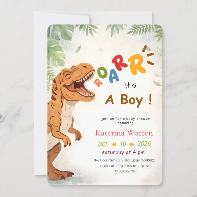 Invitación Bebé Dinosaurio Niño Shower de Cumpleaños (Anverso)