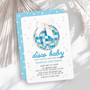 Invitación Bebé Disco Azul Bola de Disco Lazo Niño Baby Showe