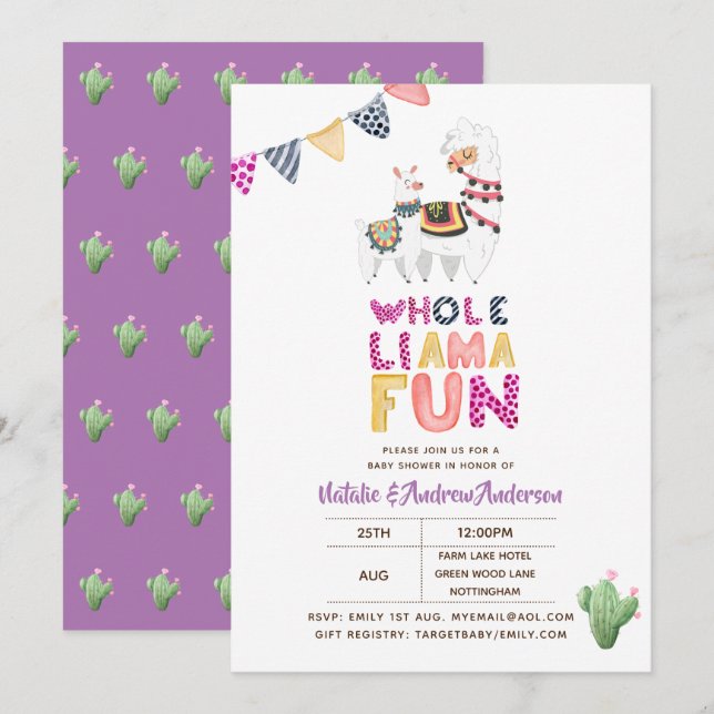 Invitación Bebé divertido completo de Lama Mamá ducha Chicas  (Anverso / Reverso)
