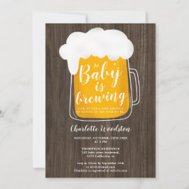 Invitación Bebé divertido coser cerveza pinta madera marrón d