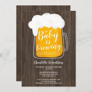 Invitación Bebé divertido coser cerveza pinta madera marrón d