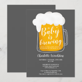 Invitación Bebé divertido preparando pinta de cerveza gris os