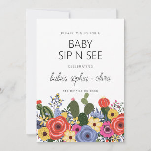Invitación Bebé Doble Floral Boho Moderno Bebe Sorbe y Ve