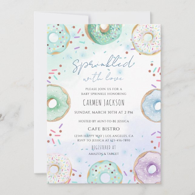 Invitación Bebé Donut Colorido para Sprinkle (Anverso)