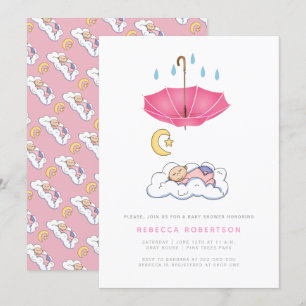 Invitación Bebé dormido ducha paraguas rosado lindo
