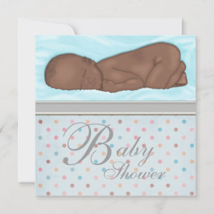 Invitación Bebé Dormido Niño Azul Gris Celebración de Cumplea