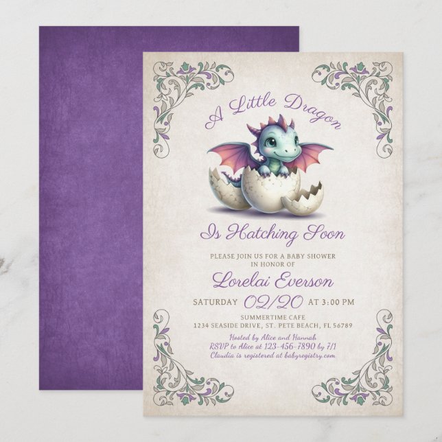 Invitación Bebé Dragon Shower (Anverso / Reverso)