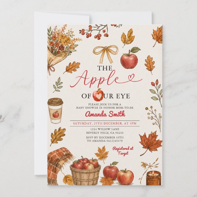 Invitación Bebé Duce de Nuestros Ojos Ducha Bebé Manzano (Anverso)