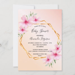 Invitación Bebé ducha azul rosa floral geométrica