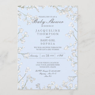 Invitación Bebé ducha Bebé Respiración Floral Azul