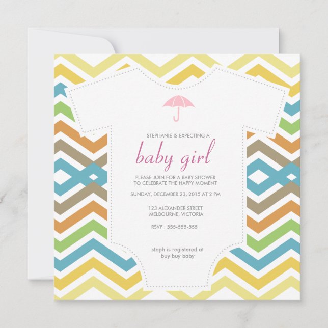 Invitación Bebé ducha camisa paraguas rosa blanco (Anverso)