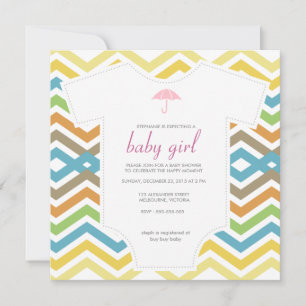 Invitación Bebé ducha camisa paraguas rosa blanco