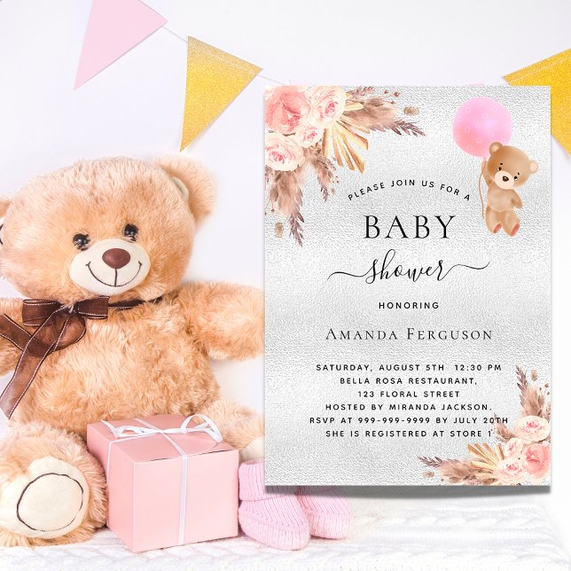 Invitación Bebé ducha chica pampas pasto teddy plata lujo (Subido por el creador)
