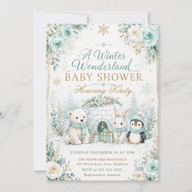 Invitación Bebé ducha de Invierno Mágico (Anverso)