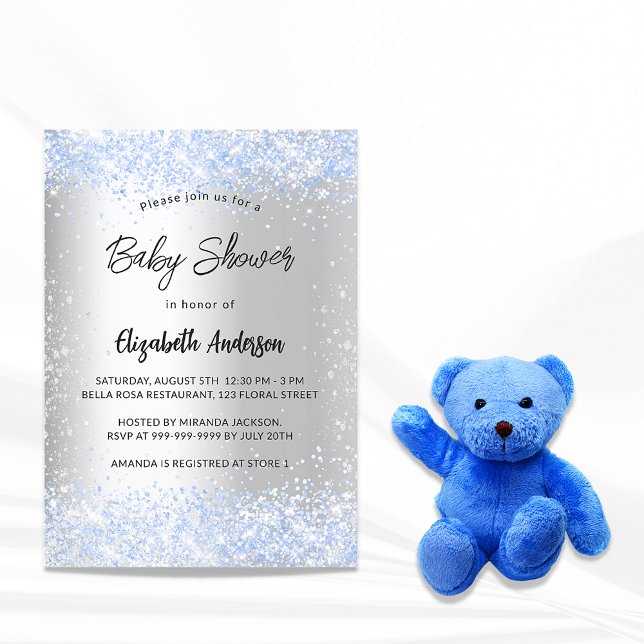 Invitación Bebé ducha de plata niño azul aguilucho de confeti (Subido por el creador)