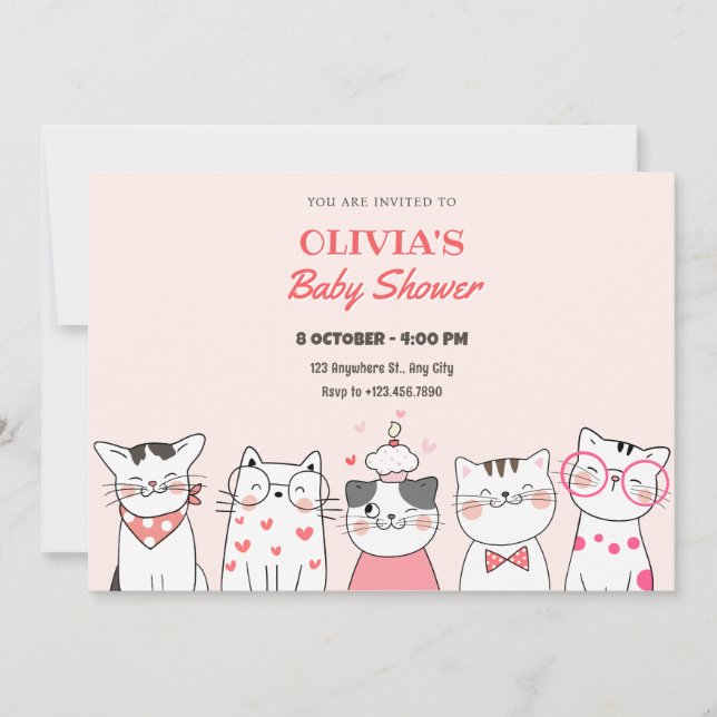 Invitación Bebé ducha gatitos lindos (Anverso)